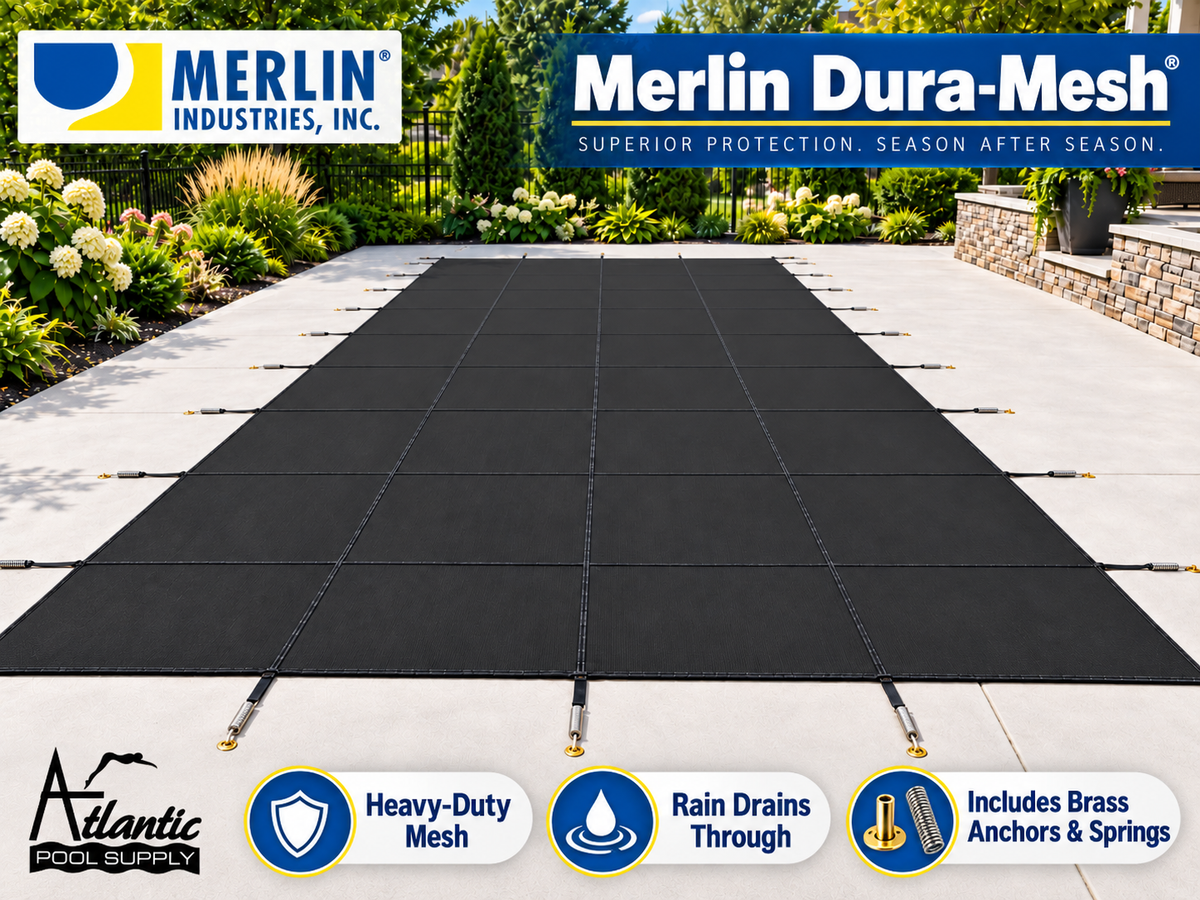 Merlin Dura-Mesh Safety Cover – 16' x 32' Rectangle with 4' x 8' Flush Left Side Step / 18' x 34' Cover – 13M-M-??
