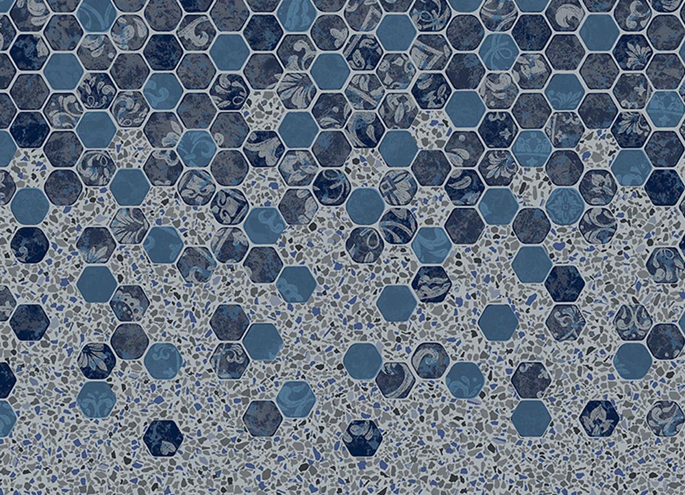 GLI Falling Esagono with Grey Crystal vinyl pool liner pattern