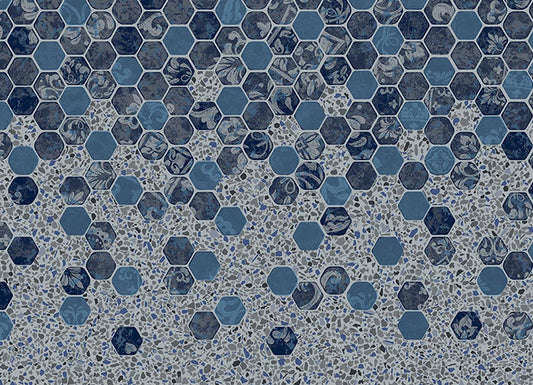 GLI Falling Esagono with Grey Crystal vinyl pool liner pattern