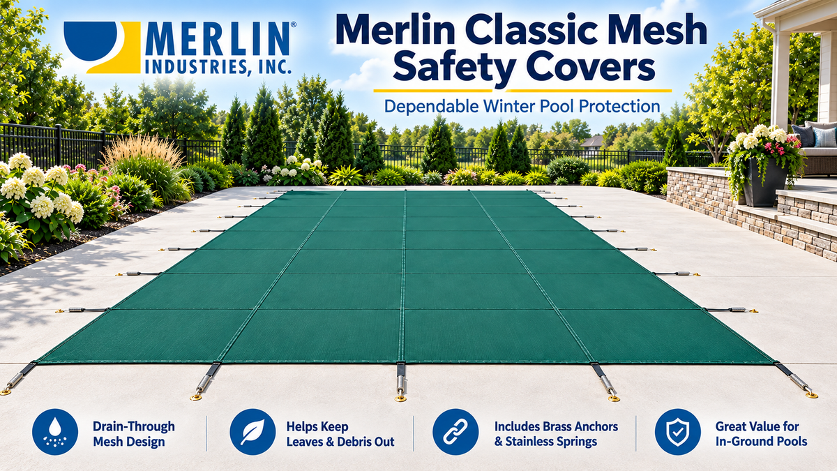 Merlin Classic Mesh Safety Cover – 16' x 36' Pool / 18' x 38' Cover – Green – 4M-E-GR