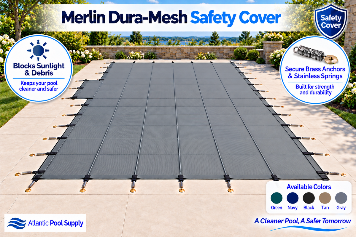 Merlin Dura-Mesh Safety Cover with 1' Offset Left Side Step - Gray