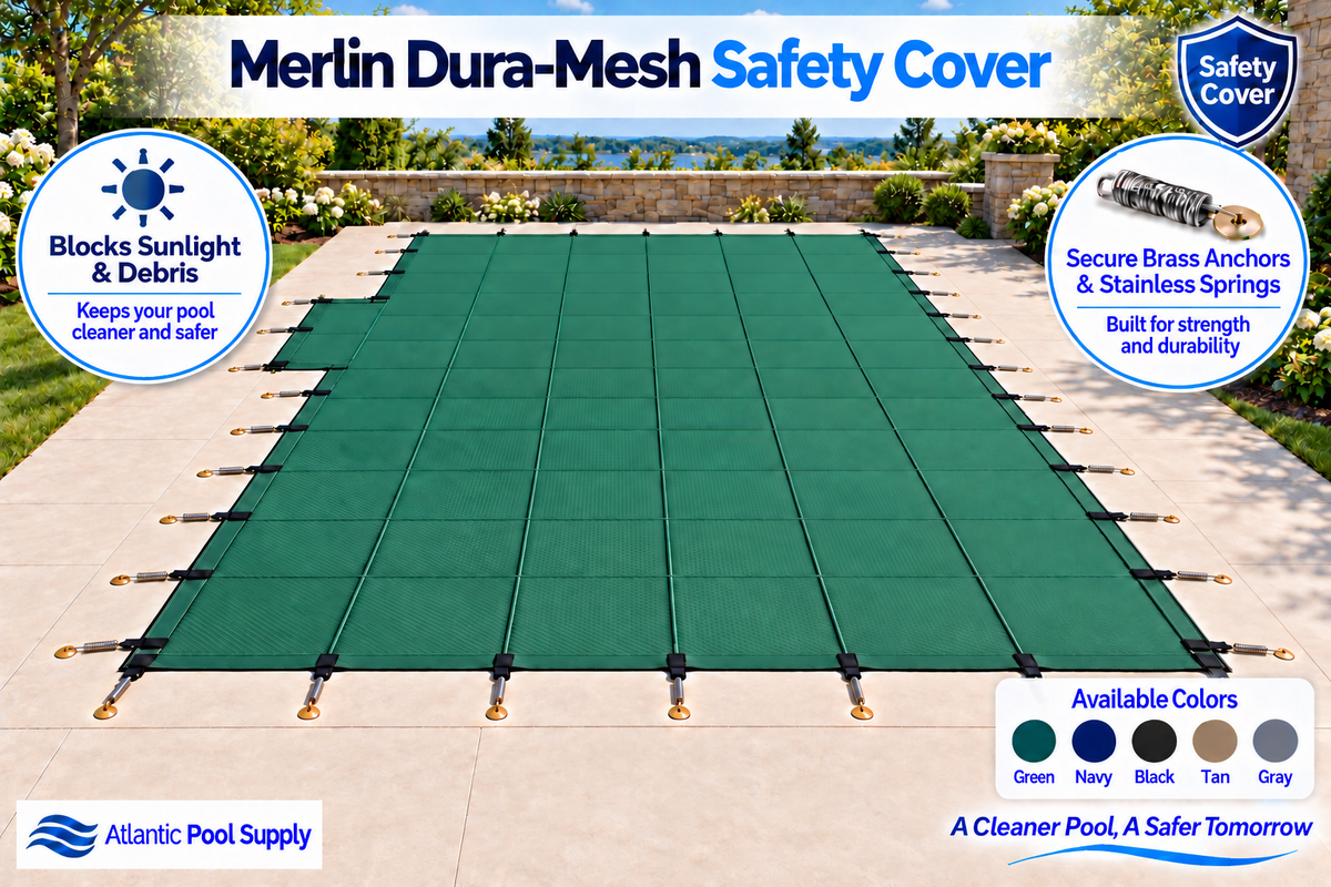 Merlin Dura-Mesh Safety Cover with 1' Offset Left Side Step - Green