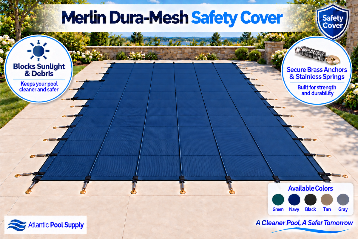 Merlin Dura-Mesh Safety Cover with 1' Offset Left Side Step - Navy