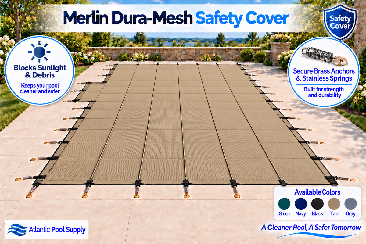 Merlin Dura-Mesh Safety Cover with 1' Offset Left Side Step - Tan