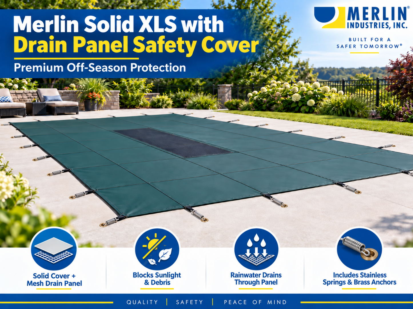 Merlin Safety Solid XLS Safety Cover with Mesh Drain Panel – 12' x 20' Pool / 14' x 22' Cover 78W-X-??