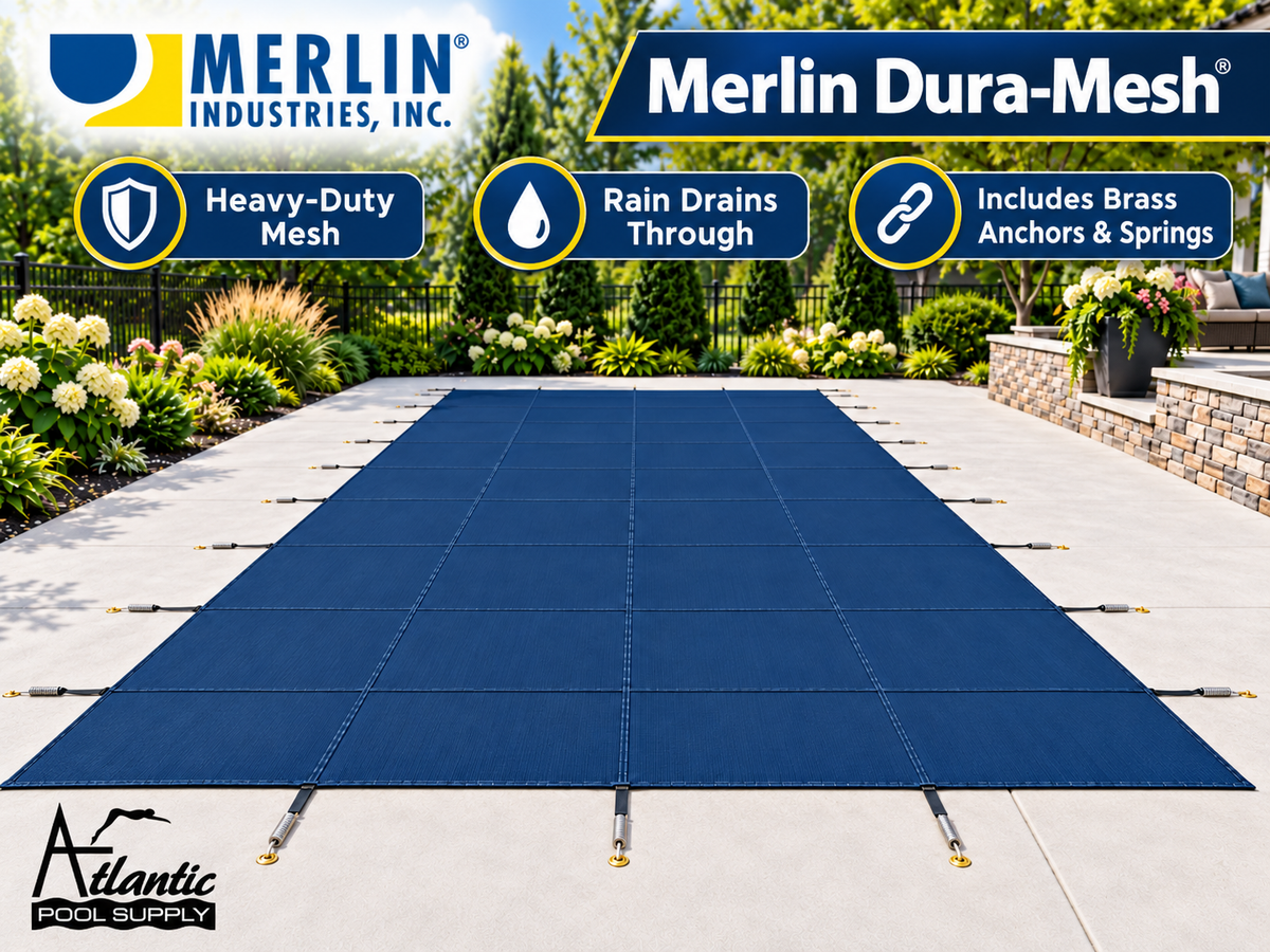Merlin Dura-Mesh Safety Cover – 16' x 36' Rectangle with 4' x 8' Flush Left Side Step / 18' x 38' Cover – 64M-M-??