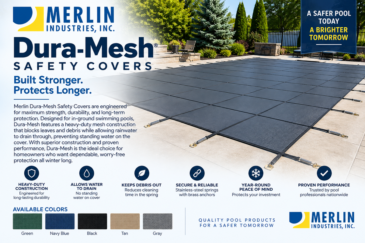Merlin Dura-Mesh Safety Cover – 16' x 36' Rectangle with 4' x 8' Flush Left Side Step / 18' x 38' Cover – 64M-M-??