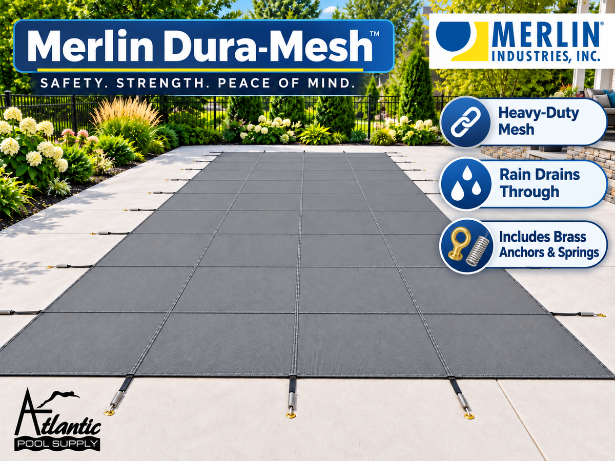 Merlin Dura-Mesh Safety Cover – 16' x 36' Rectangle with 4' x 8' Flush Left Side Step / 18' x 38' Cover – 64M-M-??