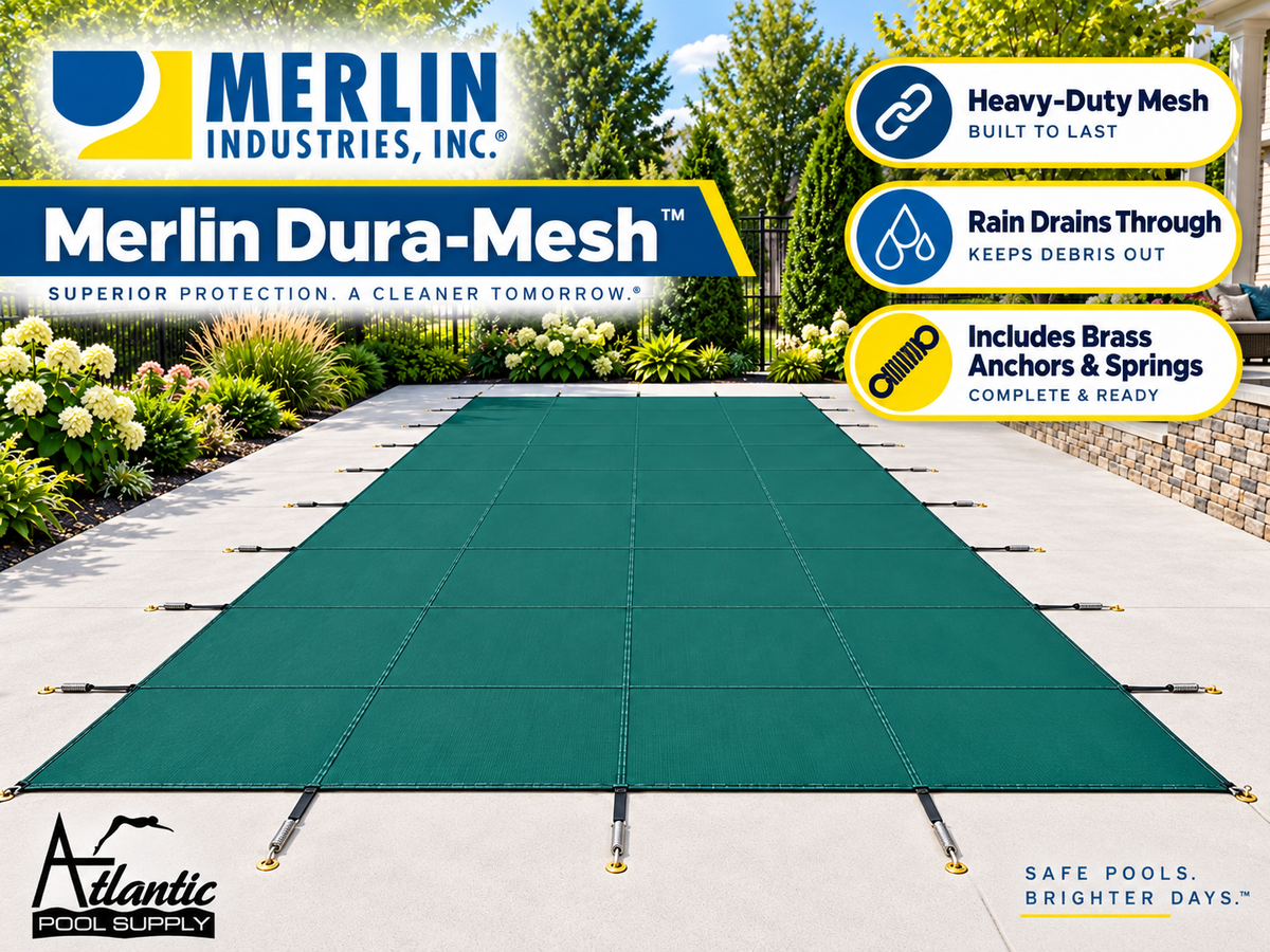 Merlin Dura-Mesh Safety Cover – 16' x 36' Rectangle with 4' x 8' Flush Left Side Step / 18' x 38' Cover – 64M-M-??