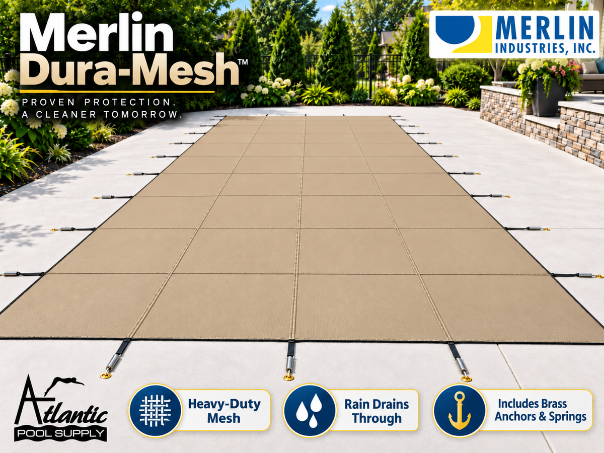 Merlin Dura-Mesh Safety Cover – 16' x 36' Rectangle with 4' x 8' Flush Left Side Step / 18' x 38' Cover – 64M-M-??